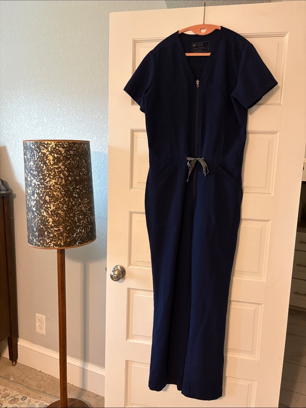 Figs Navy Zip-Front Medical Jumpsuit with Drawstring